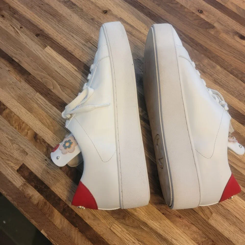 MICHAEL Michael Kors Mindy Floral Embellished White/Red Leather Sneakers - Picture 7 of 14